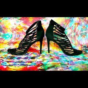 Anne Michelle Gladiator Strappy Heels Black Suede